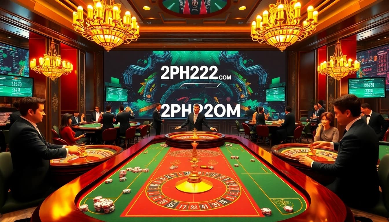 Experience thrilling casino action with 2PH222 COM, showcasing vibrant tables and gaming products.