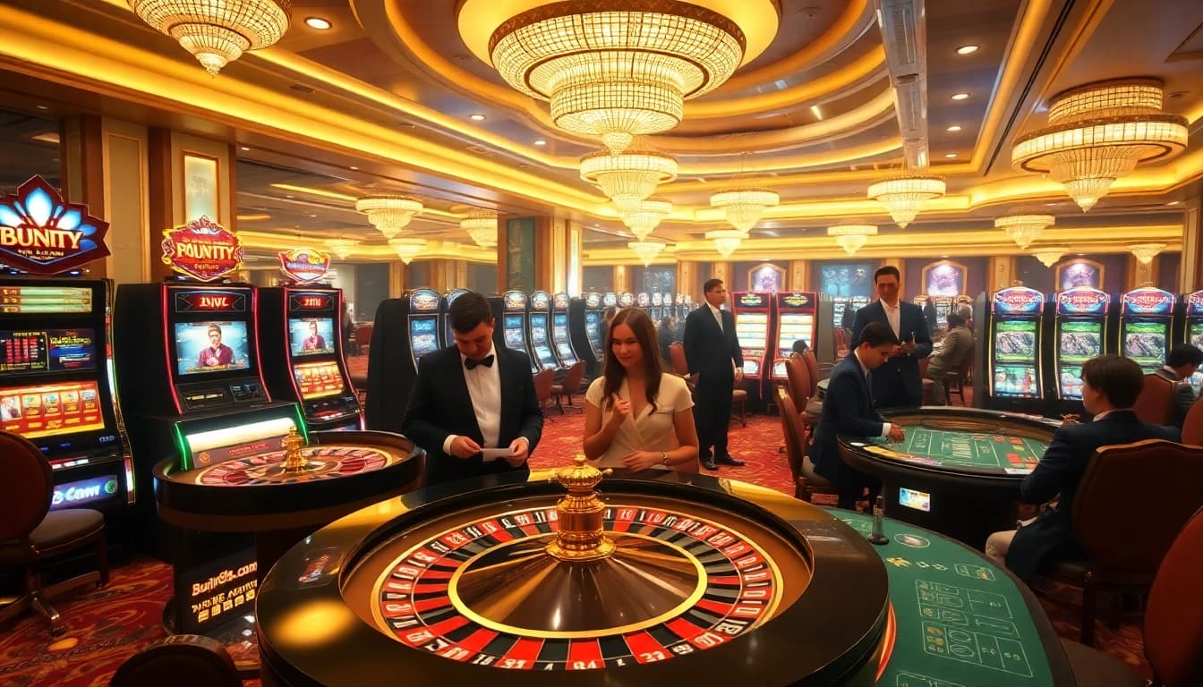 Experience exhilarating gameplay at jun88.com with players in a luxurious casino setting.