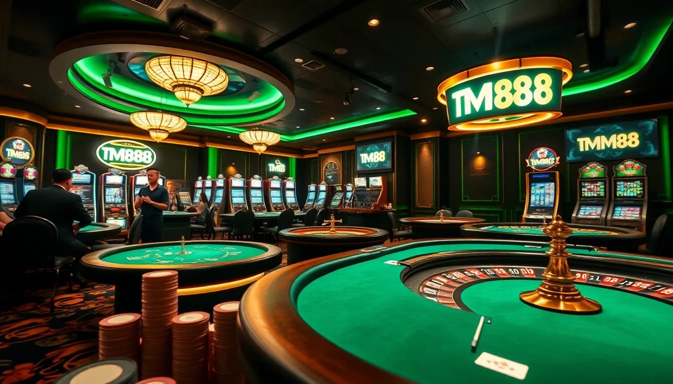 Players enjoying a thrilling moment at an MM88 casino table with poker chips and cards.