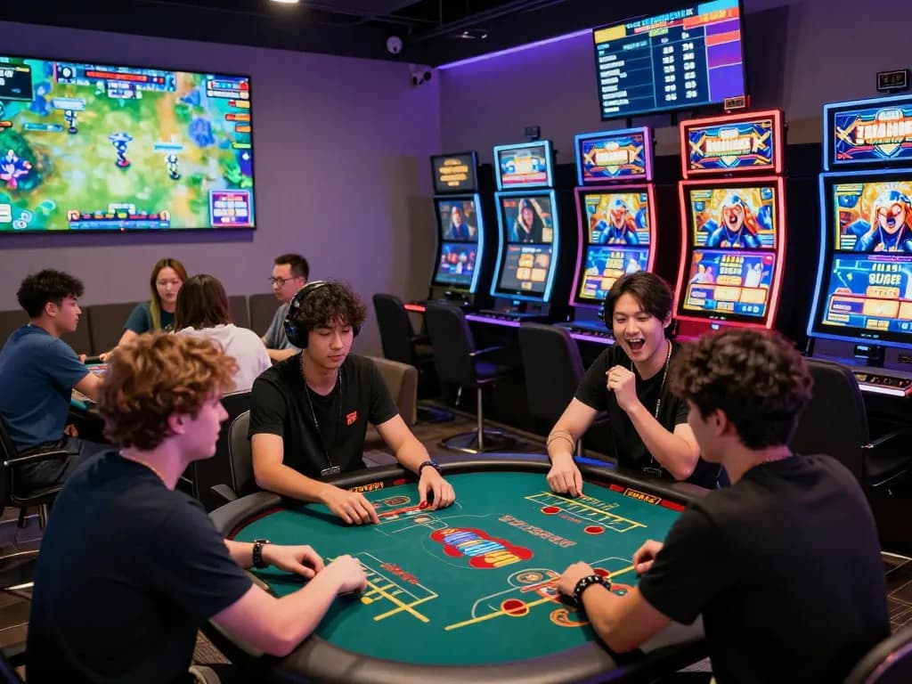Sunwin gaming players enjoying dynamic online slots and table games in a vibrant digital environment.