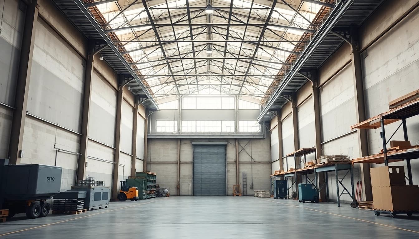 siti per affittare capannone - interno ampio di magazzino industriale in affitto con soffitti alti e luce naturale