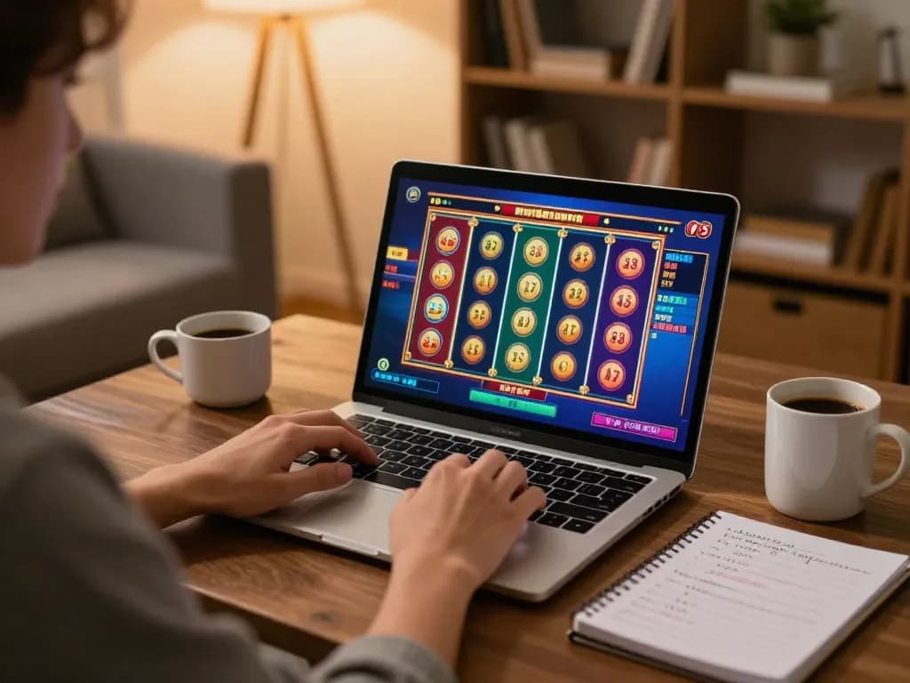 Player engaging with open888 online slots at home, showcasing a friendly and strategic gaming atmosphere.
