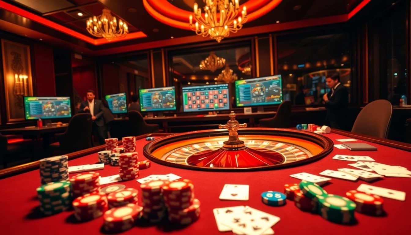 Experience thrilling gameplay at 888b with vibrant casino tables and professional gamblers.