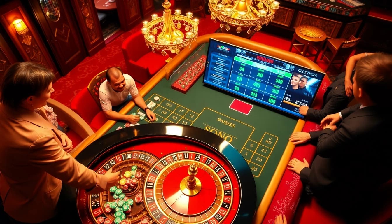 Experience the thrill of betting with BJ388 boats, featuring vibrant casino tables and engaged players.