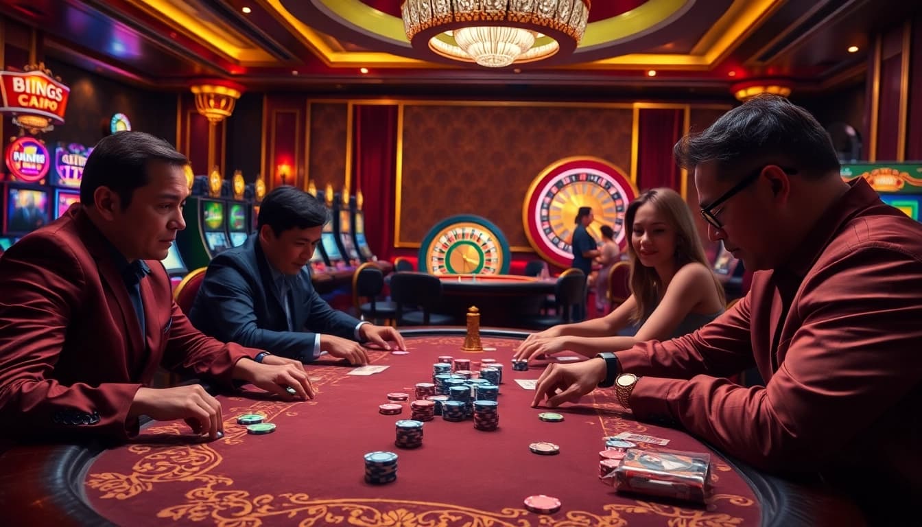 Engage in thrilling casino games with QQ88z Net, featuring colorful poker chips and an elegant roulette wheel.