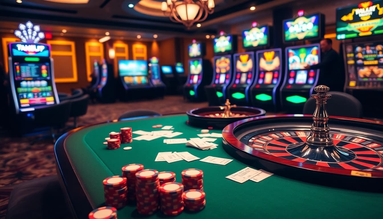 The vibrant casino scene at https://abc8phi.com/ shows an engaging poker table and lively slot machines, radiating excitement.