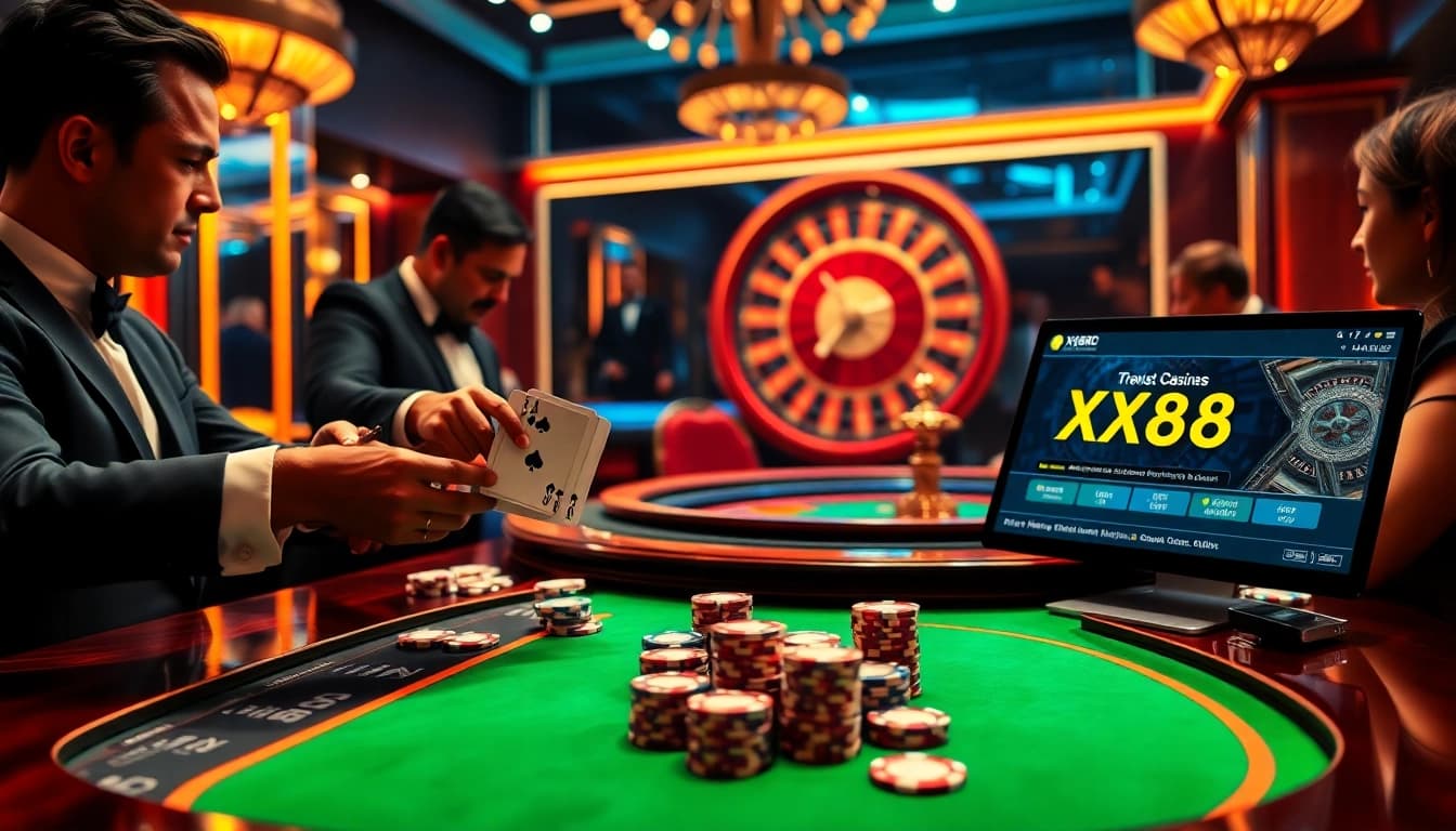 Experience the thrill of casino gaming at https://xx88.today/ with intense card play and vibrant roulette action.