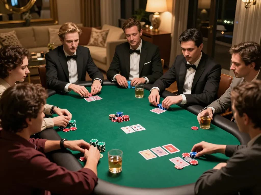 Engaging poker match at home with friends emphasizing Casino EE88's exciting gameplay and social atmosphere.