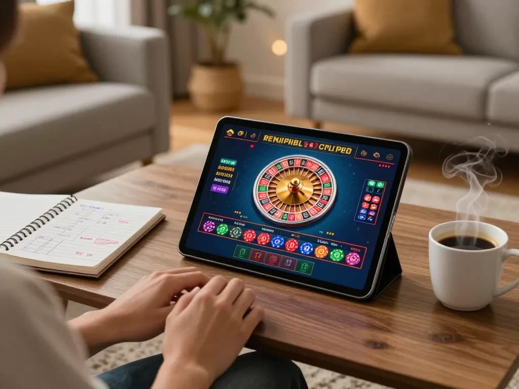 Player enjoying 777vip-br online roulette on a tablet in a cozy home setting.