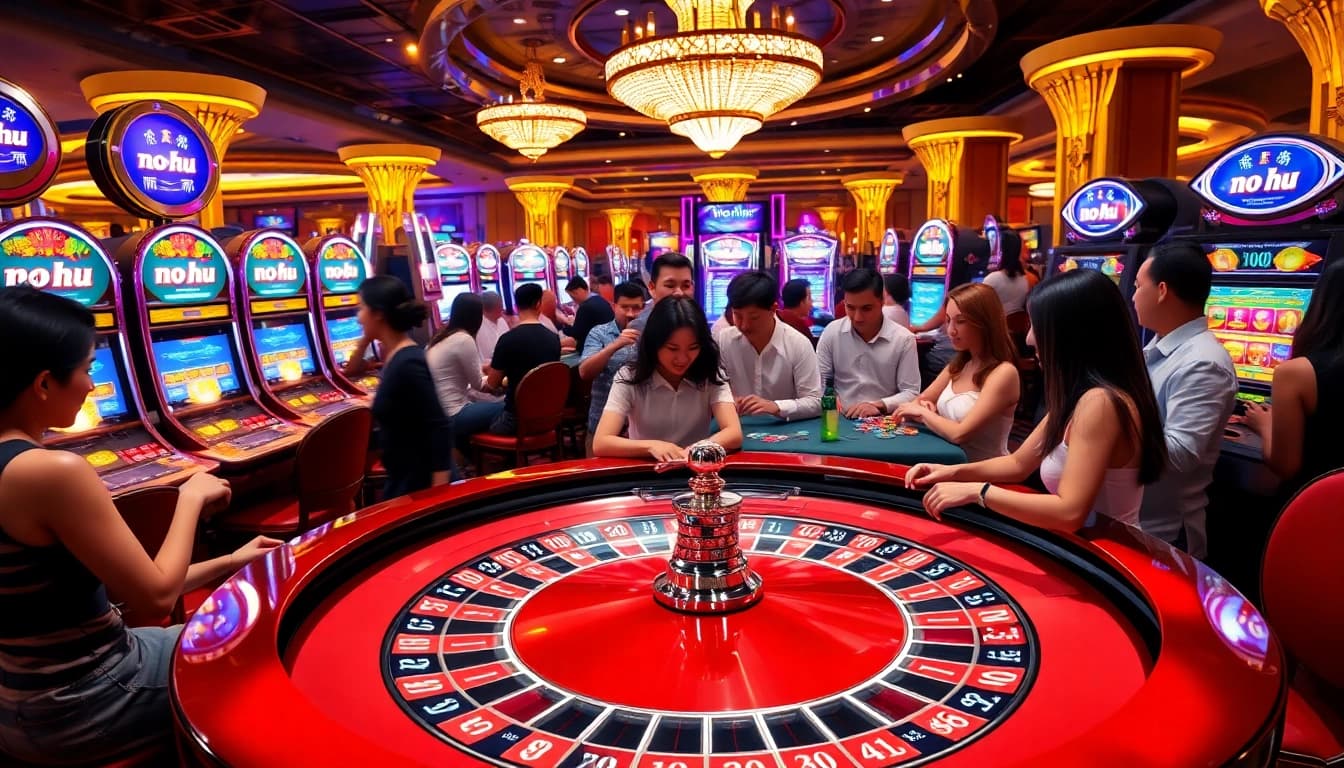Players engaged at a glamorous casino table while exploring no hu gaming options, showcasing excitement and strategy.