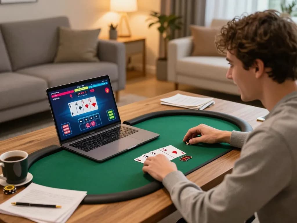 cm88 online poker player engaged strategically during gameplay at home