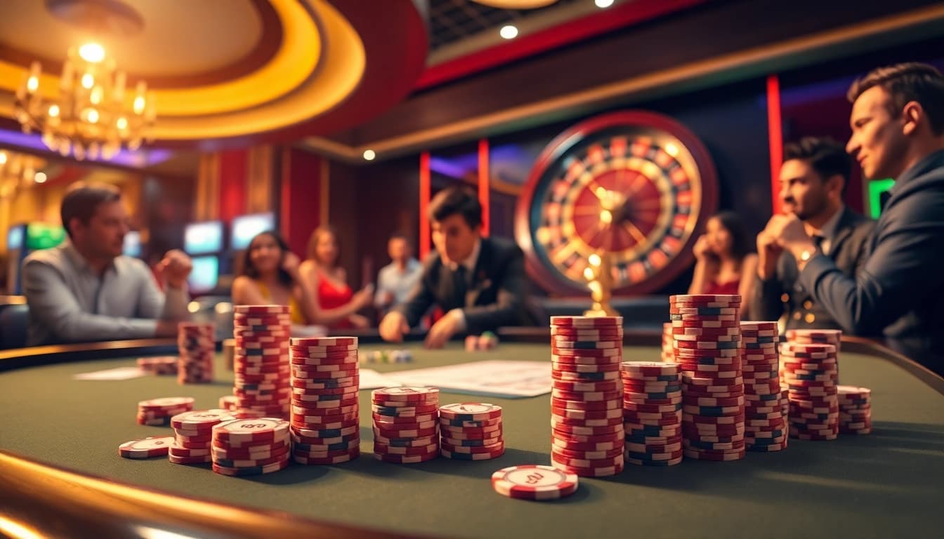 Players enjoying a thrilling poker game at the good88 casino table amidst an exciting atmosphere.