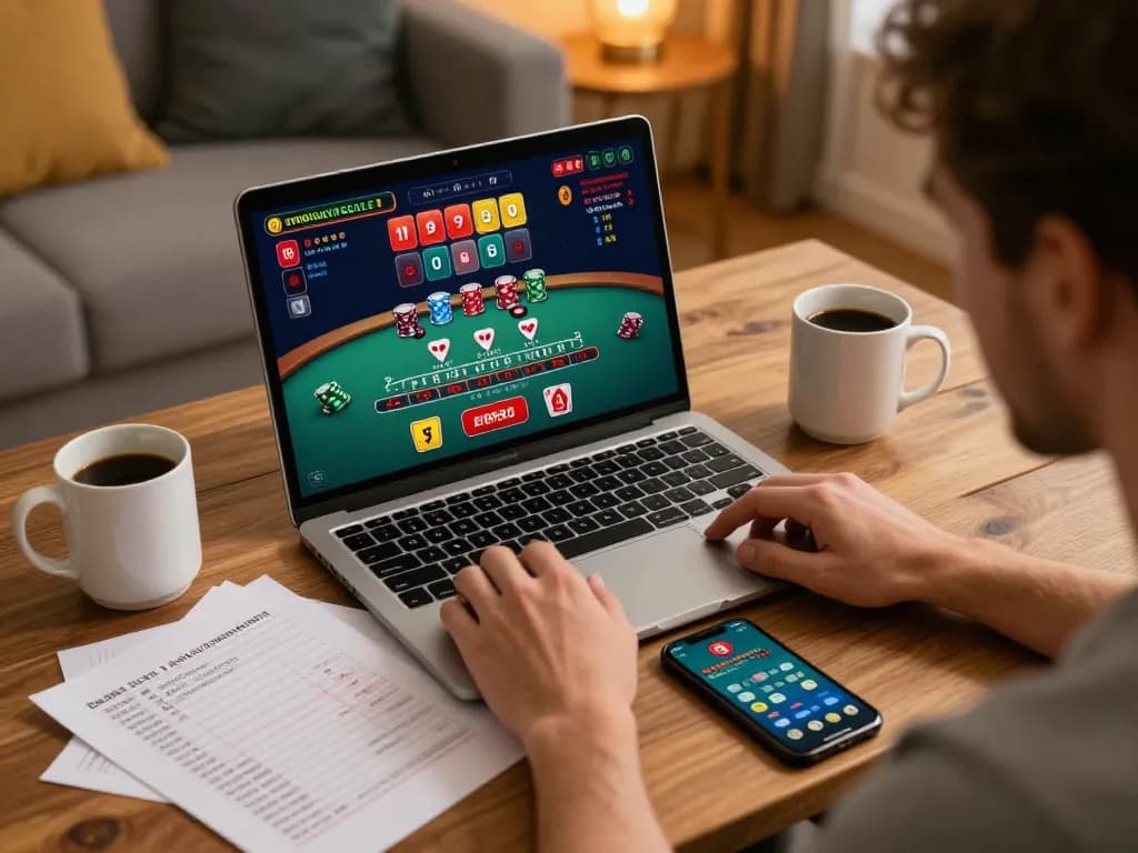 HB88 player enjoying live dealer blackjack in a cozy home setting while managing bankroll.