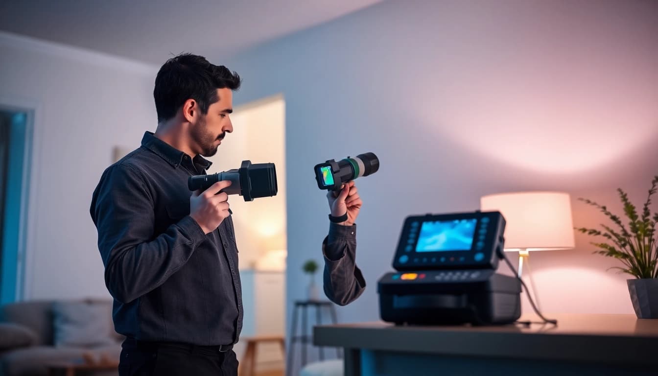 Advanced water leak detection in a modern home using thermal imaging technology to identify hidden leaks.