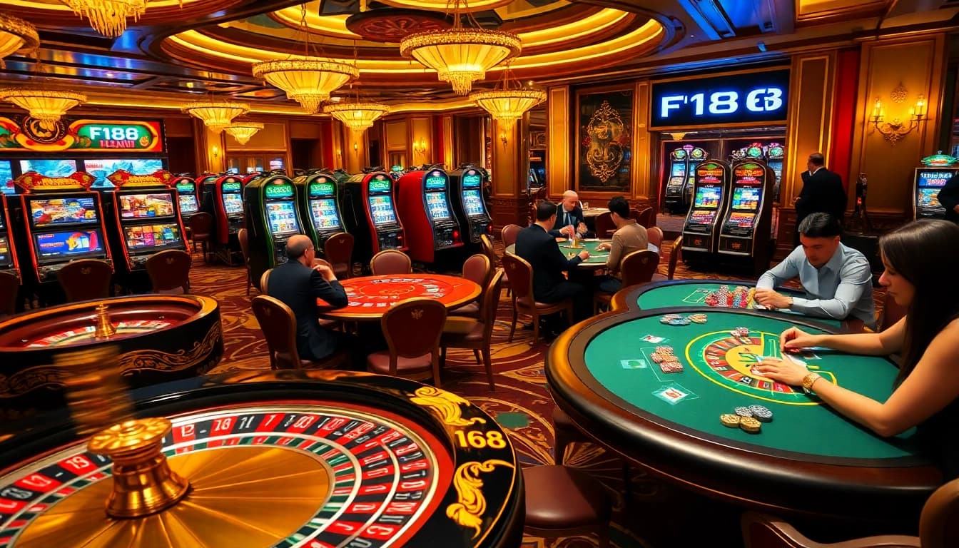 F168 players enjoy engaging in exciting poker games at a luxurious casino table.