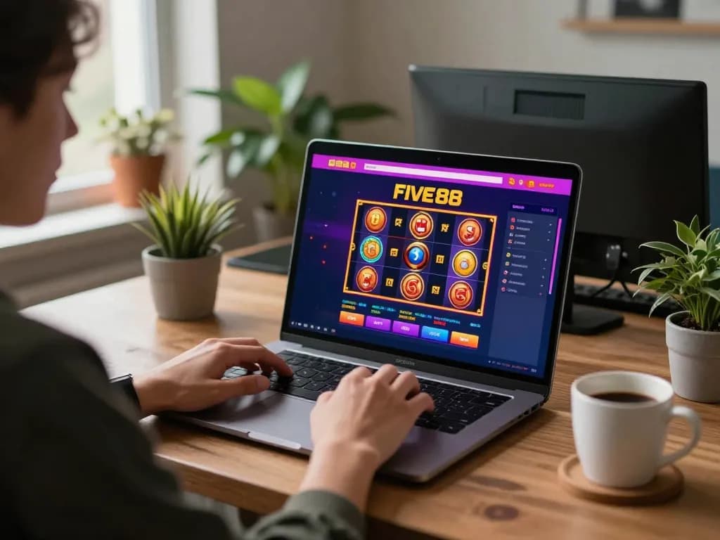 Engaging gameplay on the five88 casino app from a cozy home workspace highlights online gambling.