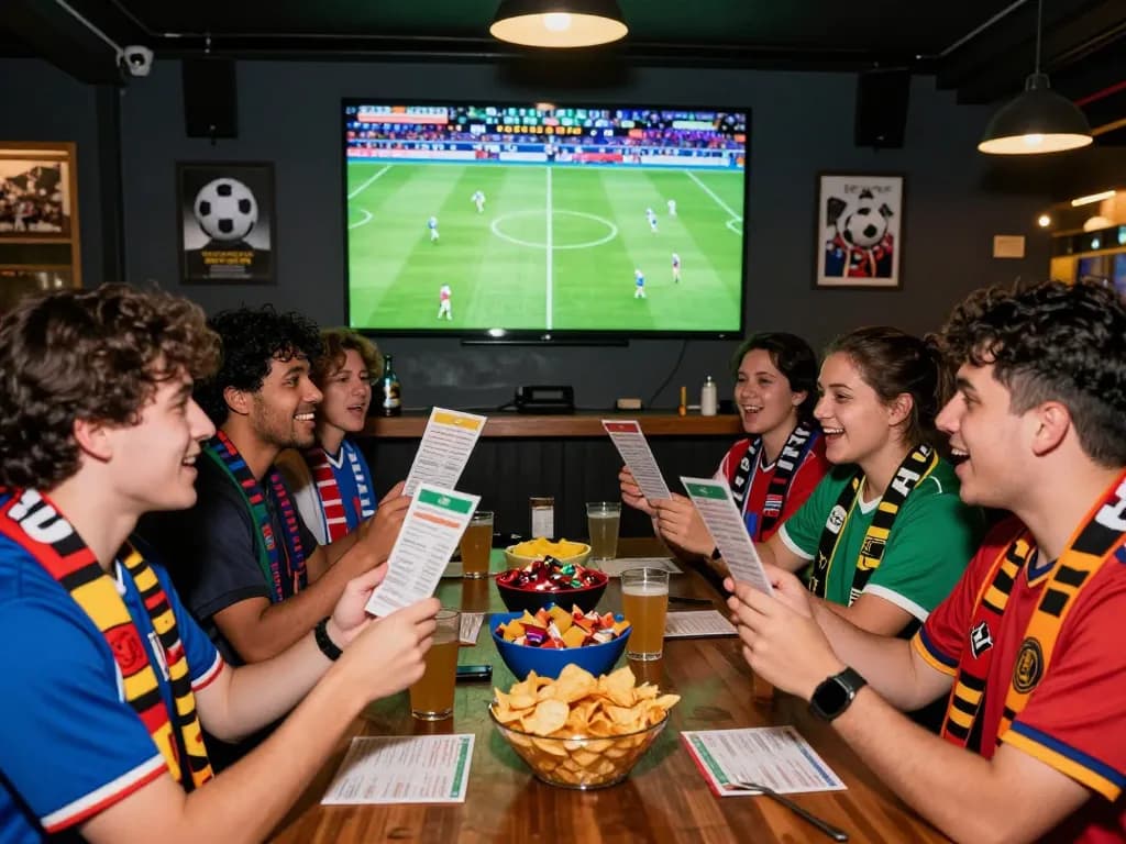 Exciting scene of friends enjoying football betting and sports engagement featuring various types of bóng đá kèo.