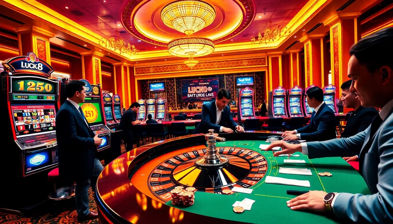 Experience excitement at luck8's vibrant casino, featuring roulette, slot machines, and high-stake gambling.