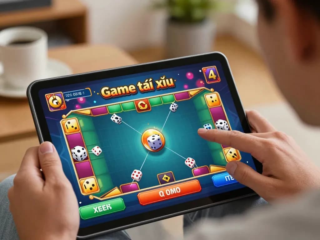 Engaging in Game tài xỉu through an online tablet interface in a cozy home setting.