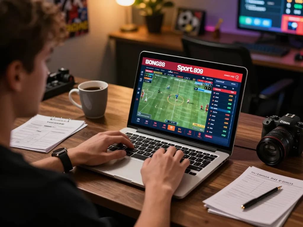 Engaging in online BONG88 betting with live sports odds displayed on screen.