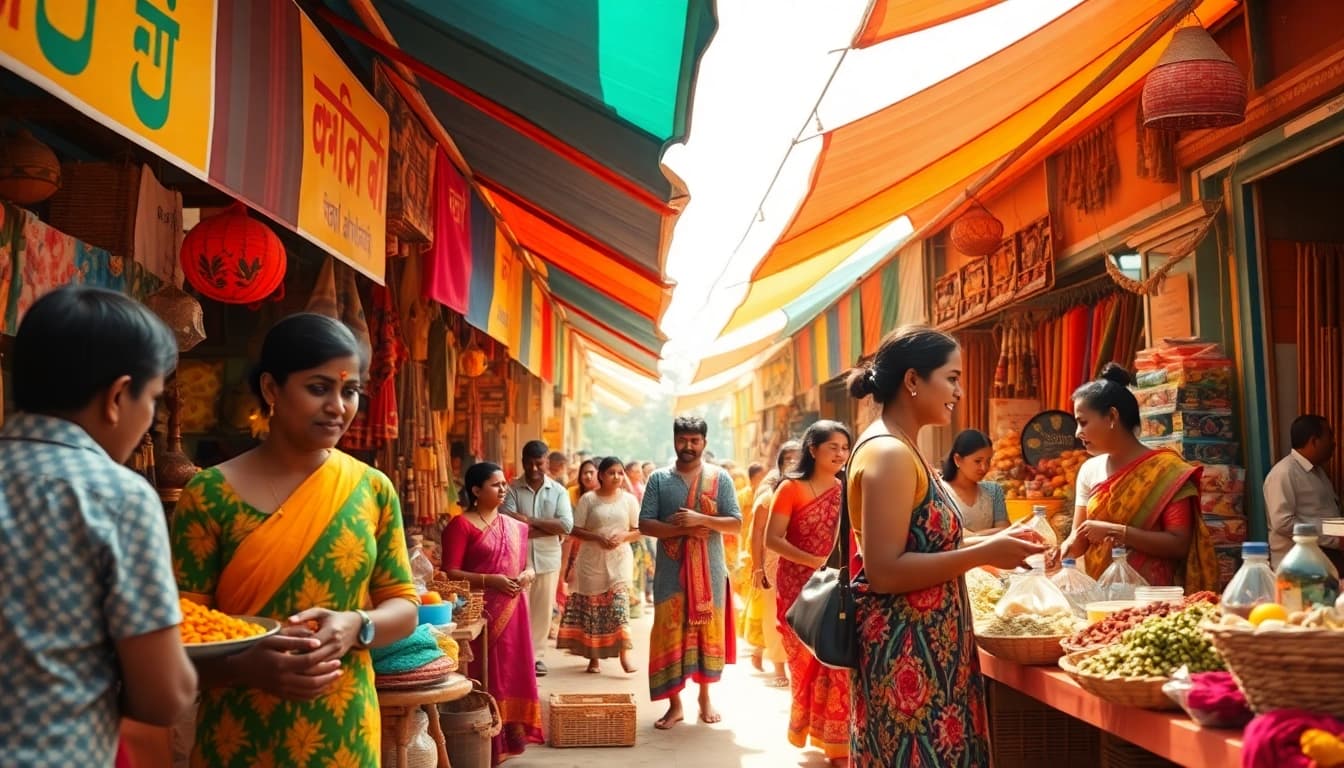 Vibrant marketplace scene highlighting Hela Add classifieds in Sri Lanka.