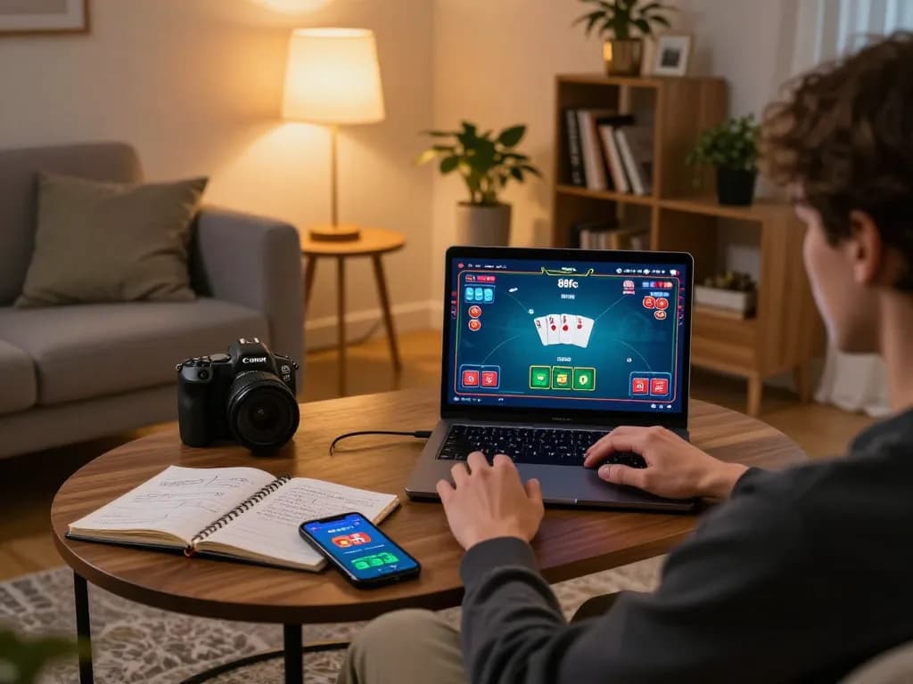 Engaging online poker gameplay on 88fc with strategy notes in a cozy setting.