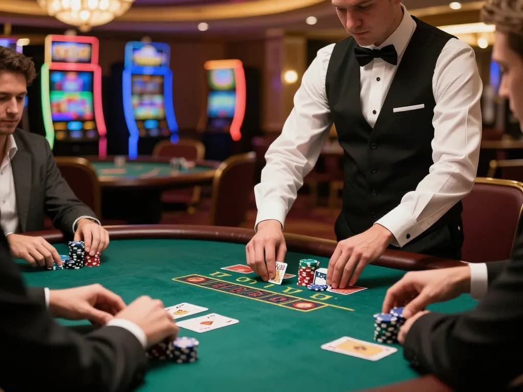 Players strategizing and betting in a professional blackjack game at 789win casino.