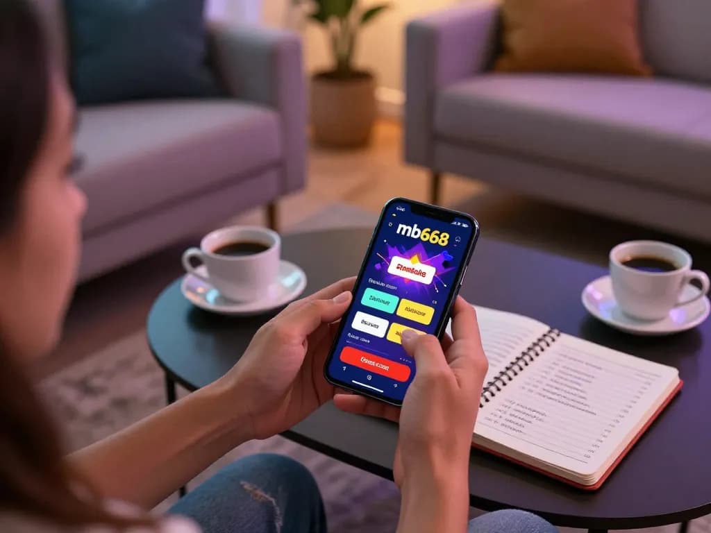 Engaged player using the mb668 app for online betting in a cozy living room setting.