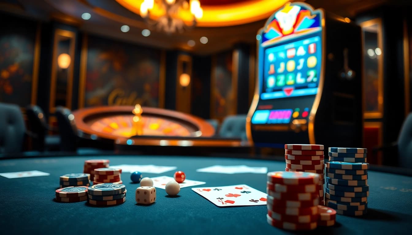 Experience thrilling gameplay at https://gg88.christmas/ with vibrant scenes of poker tables and exciting slot machines.