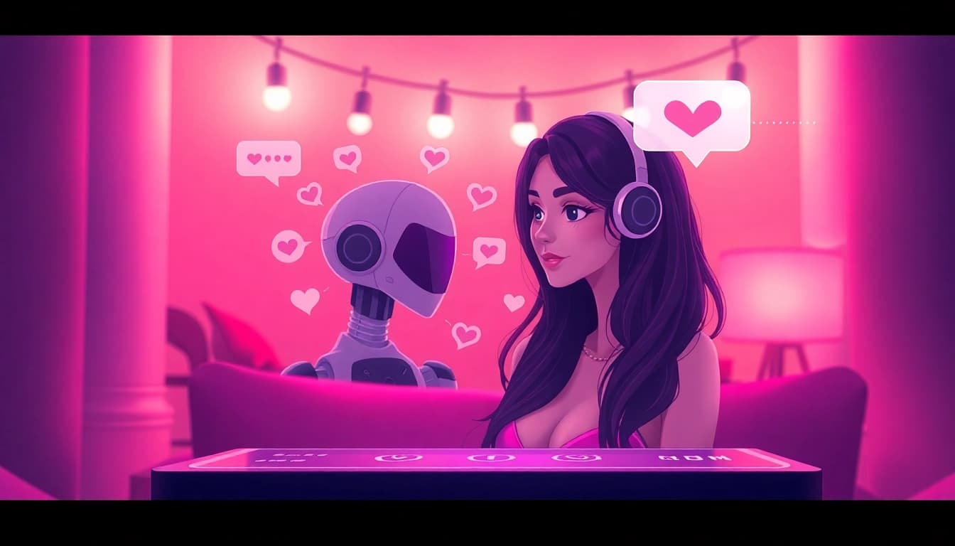 Engaging NSFW AI chatbot interface featuring a digital character in a warm, inviting atmosphere.