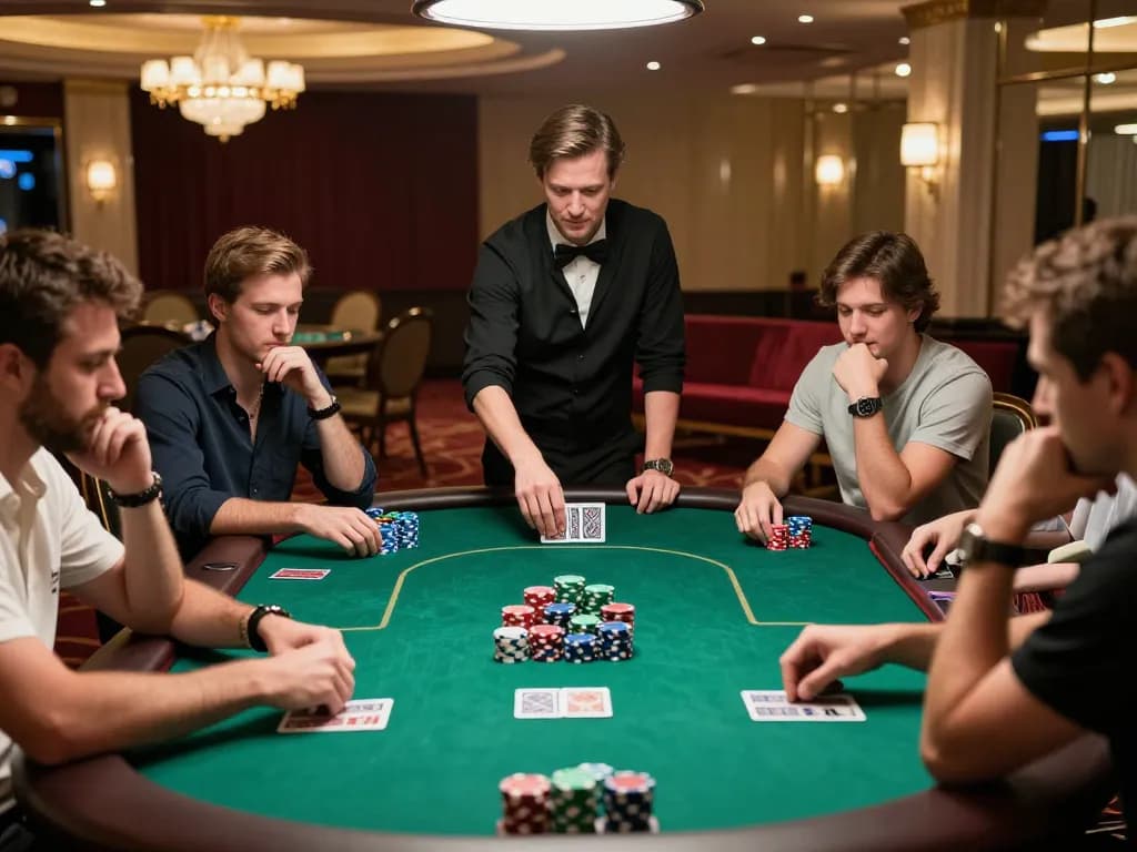 n188 players strategizing at a high-stakes poker table, capturing the excitement and competitive environment of gambling.