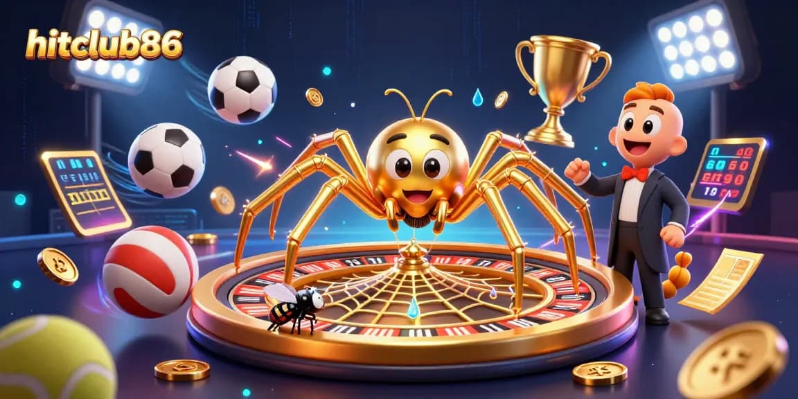 Experience hitclub86's dynamic betting world featuring a lively roulette wheel and engaging casino elements.