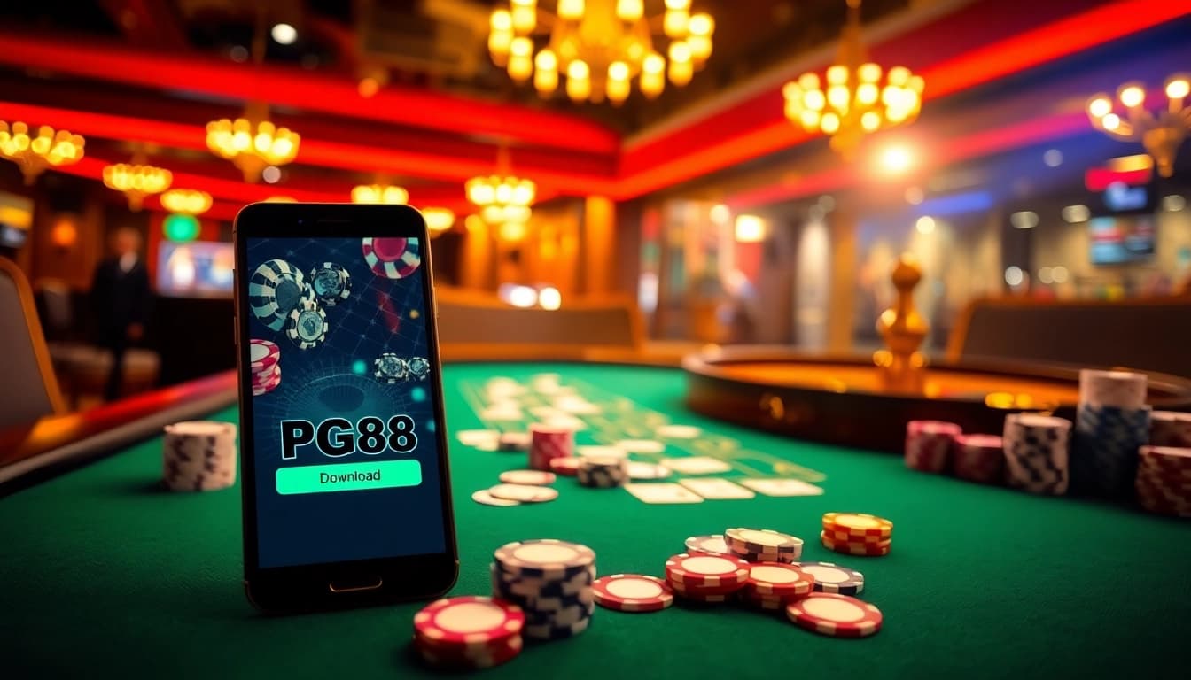 Engaging scene showcasing Tải App PG88 with poker chips and a roulette wheel in a casino.