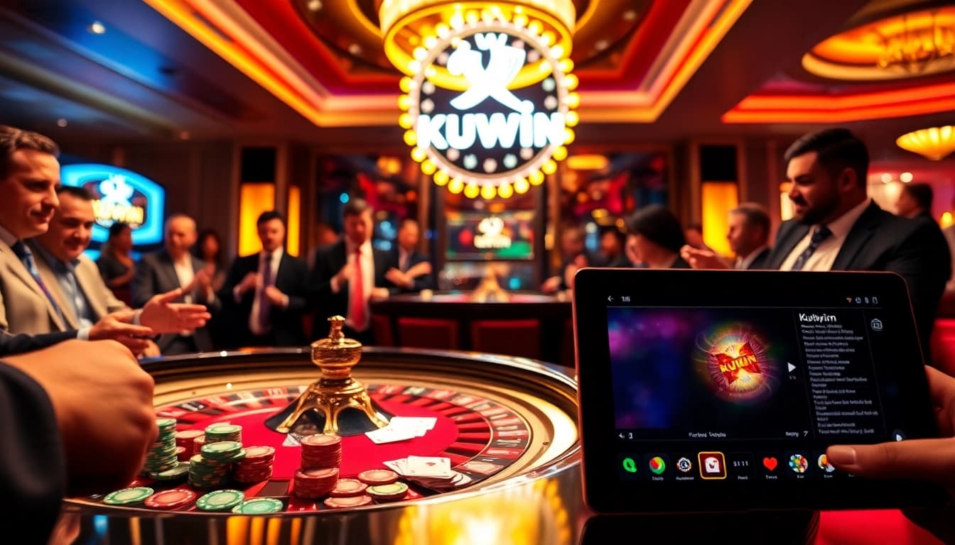 Kuwin roulette table with vibrant chips and intense player excitement in a luxurious casino setting.
