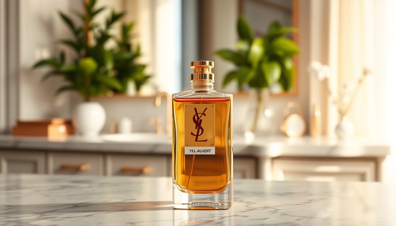 Showcasing a YSL perfume dupe bottle on a marble countertop, elegantly captured.