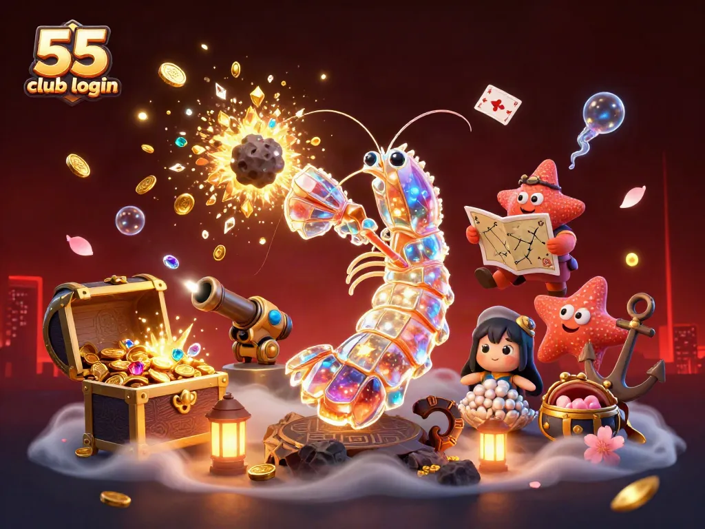 Experience seamless access with 55 club login amid thrilling gold and gem explosions in this 3D illustration.