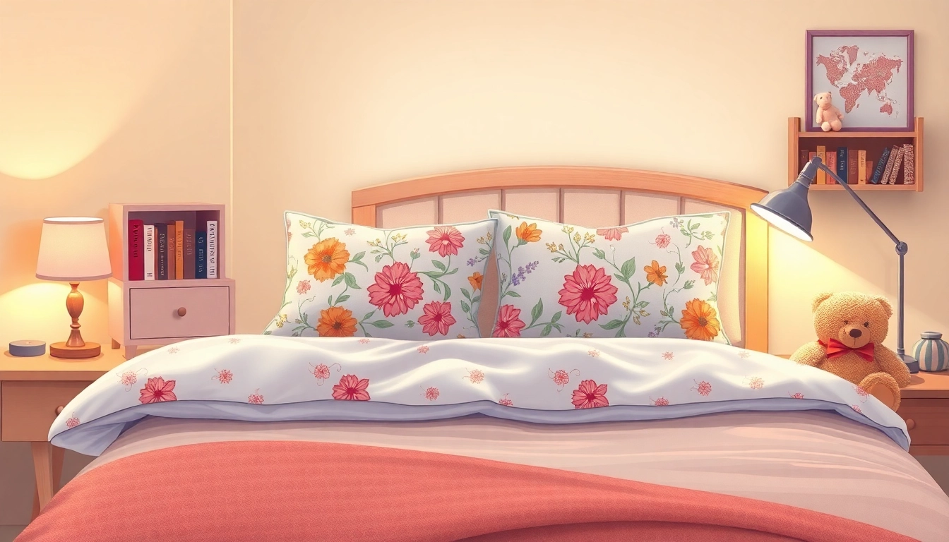 Showcase custom body pillow cases on a cozy bed with a vibrant floral design, adding warmth and comfort to the room.