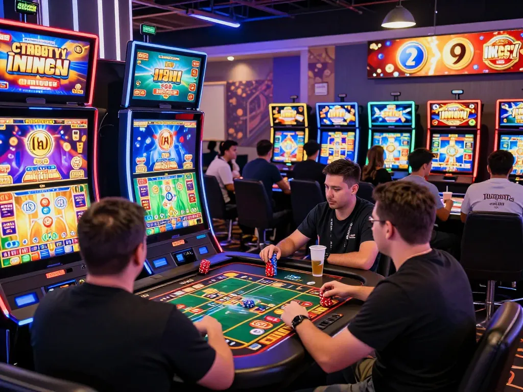 Engaging online gaming experience at https://99wina.org/ with players at vibrant casino tables and colorful graphics.