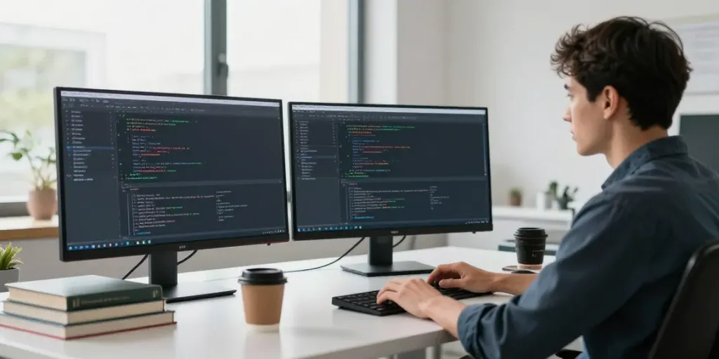 Developer analyzing real-time instant indexing analytics in a modern workspace