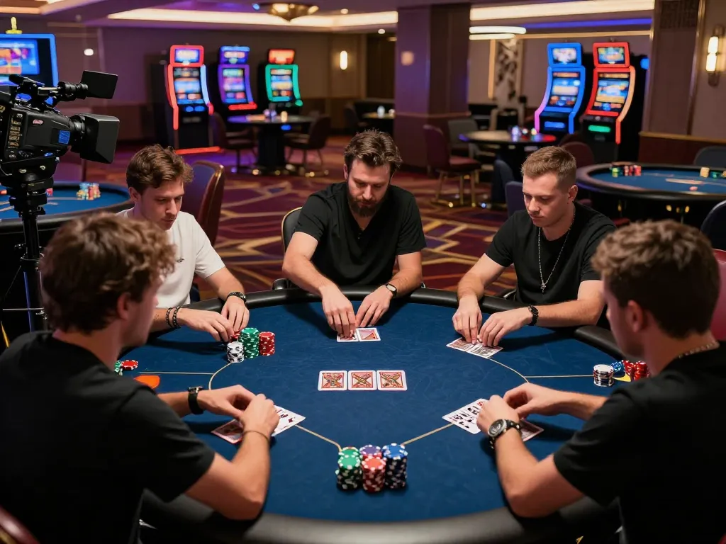 This dynamic scene of a poker game at https://dagatructiep.co.uk/ captures players focused on strategy amidst a luxurious casino backdrop.