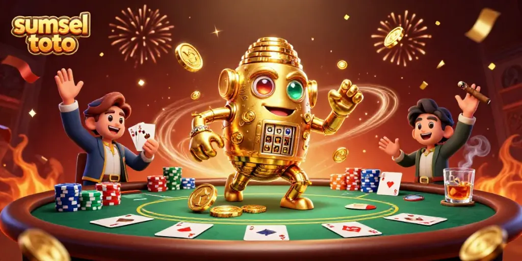 Engage with sumsel toto as the golden golem brings luck at the vibrant poker table.