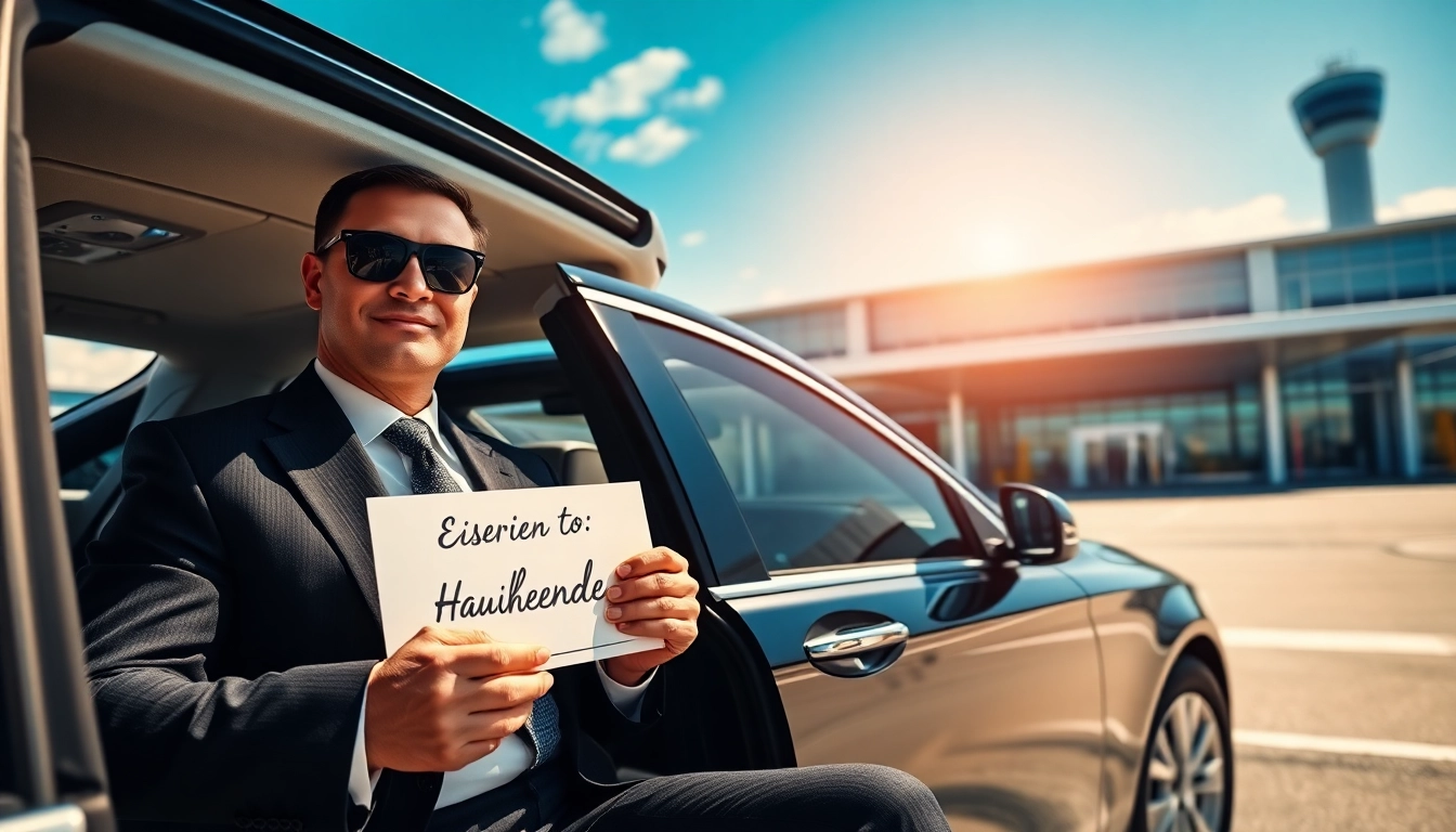 Experience luxurious Chauffeur Services near me with our professional driver outside a modern airport.
