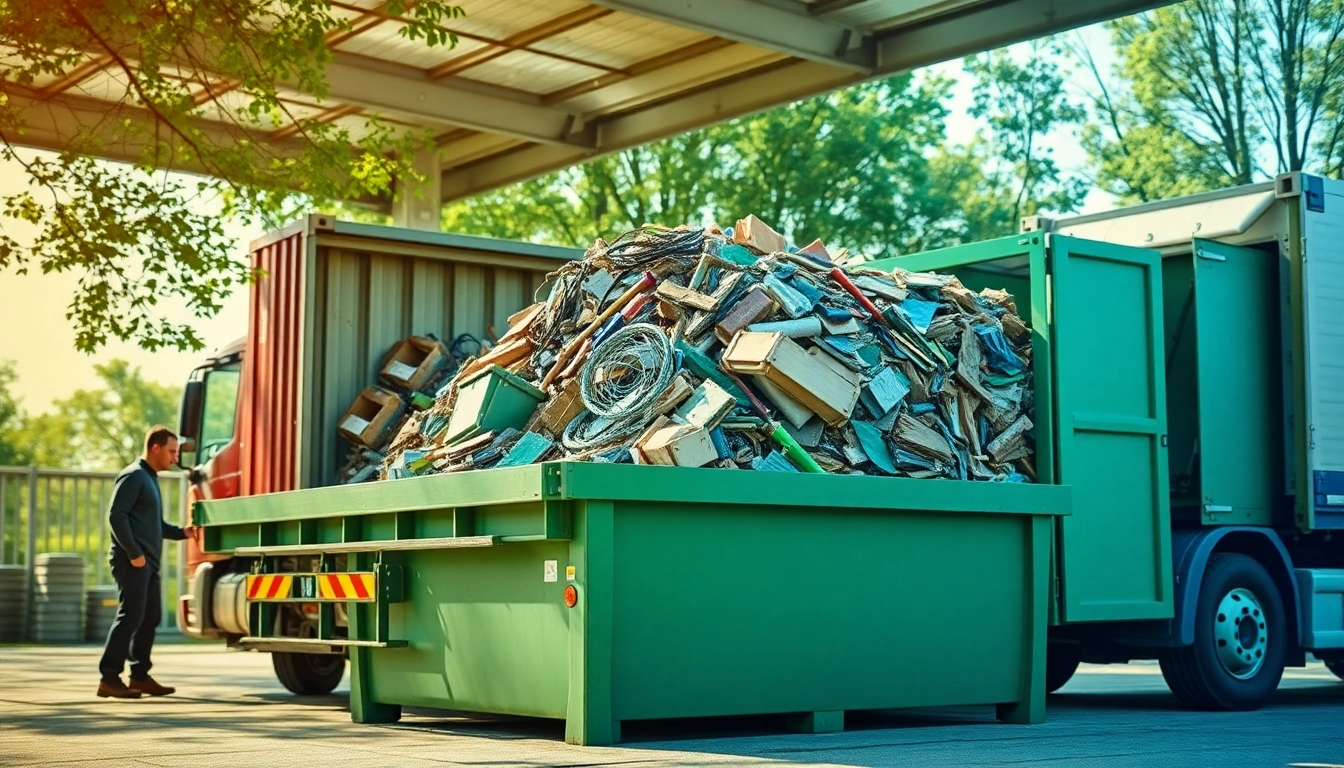 Expert team providing Schrottabholung Wuppertal service, efficiently loading various scrap materials into a container.