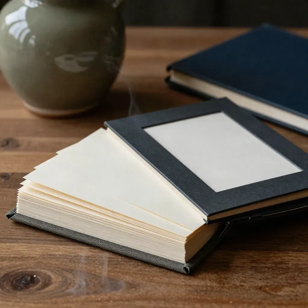Macro of a GBP photo set kit beside a ceramic vessel and notebook on warm wood.