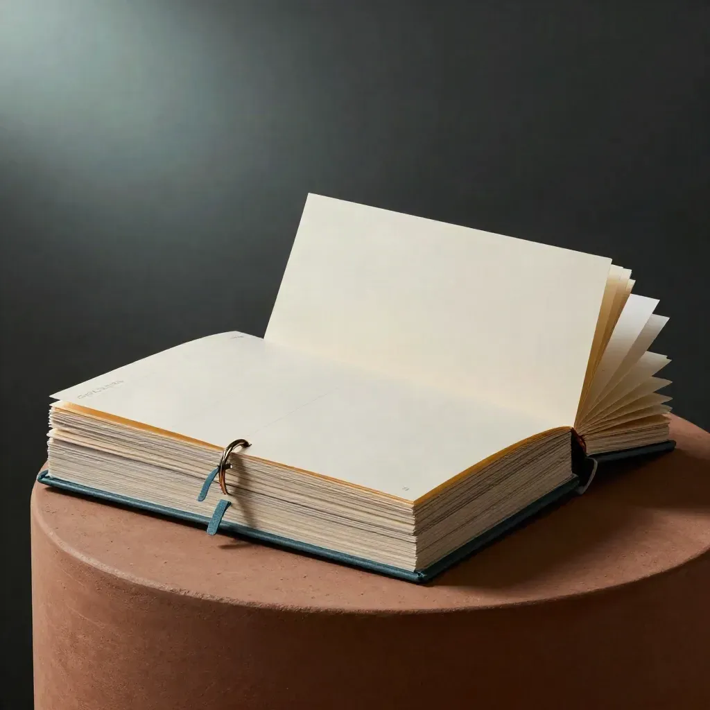 Content calendar bundle with ring-bound planner, stacked day cards and a slim tabbed spine on a dark backdrop