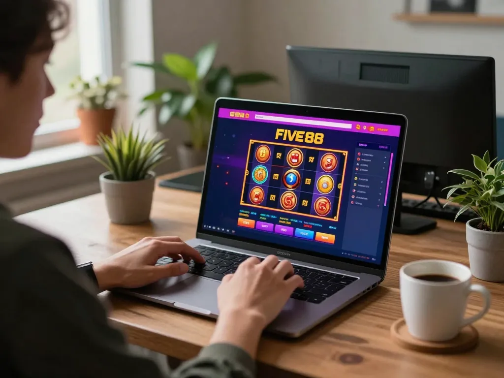 Engaging gameplay on the five88 casino app from a cozy home workspace highlights online gambling.