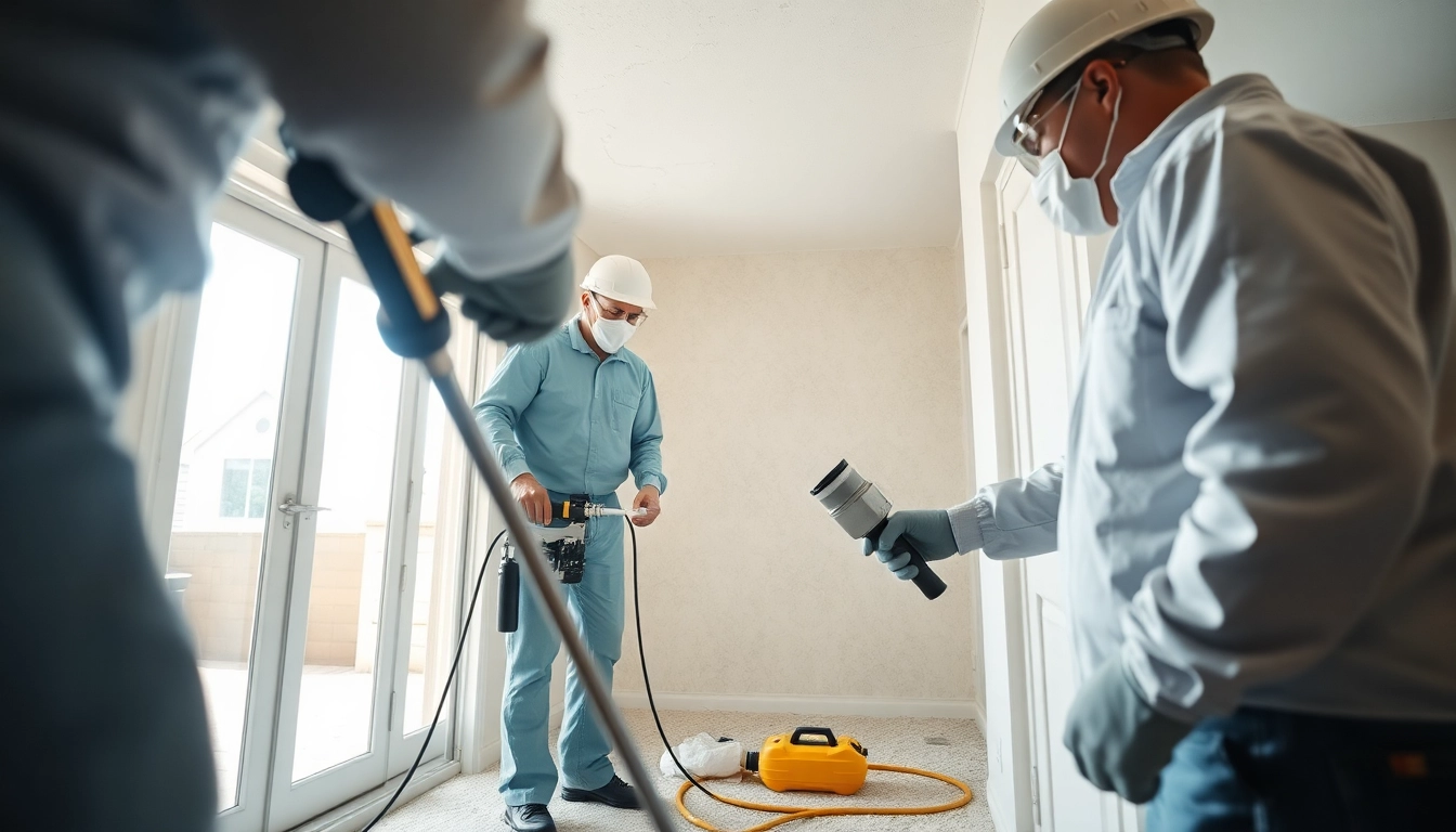 Experts performing spray foam removal near Brighton in a bright home interior.