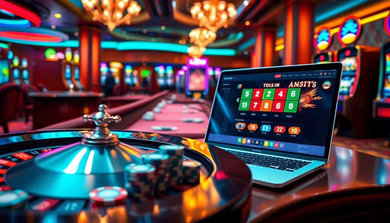 Place bets confidently at https://xo88hi.com/ with a vibrant casino atmosphere, poker chips, and a roulette wheel.