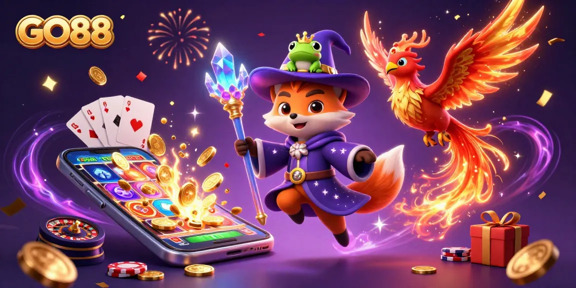 Experience thrilling gaming at GO88 with slots, magical characters, and firework effects.