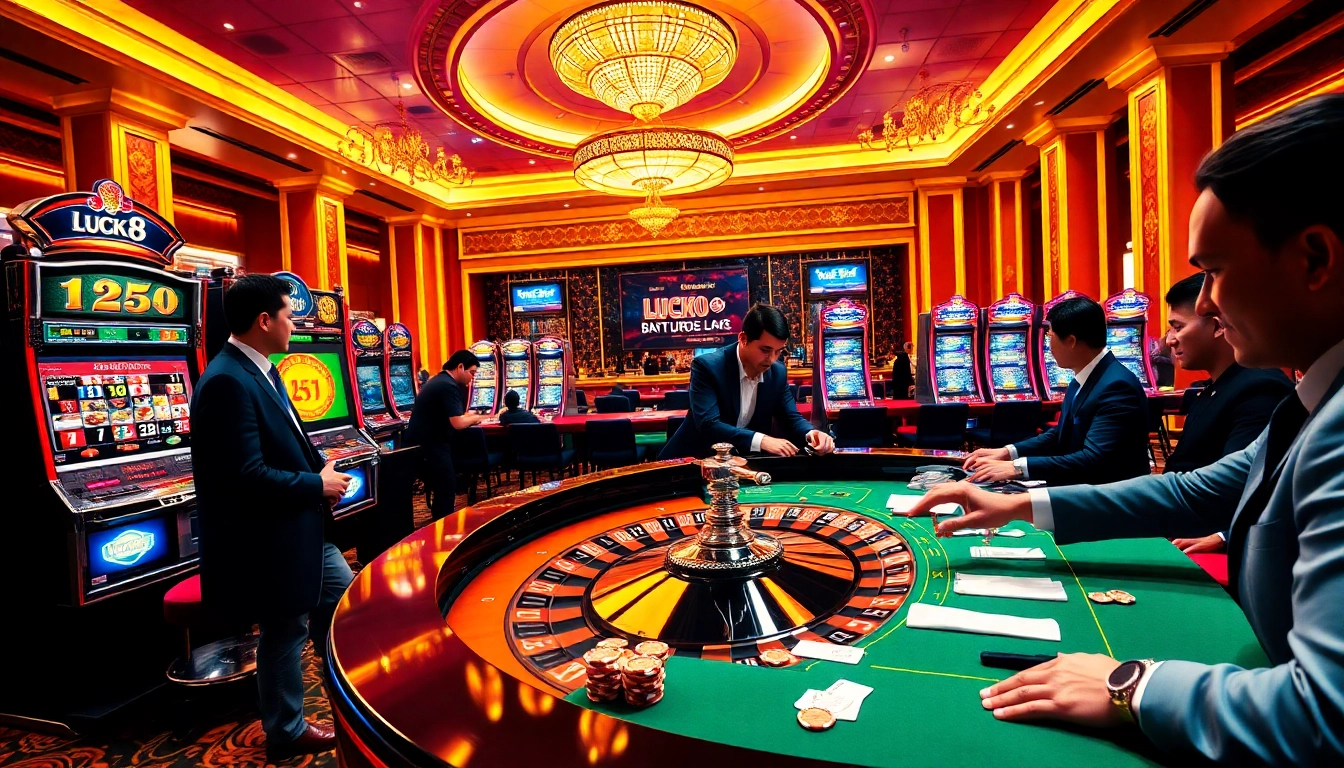 Experience excitement at luck8's vibrant casino, featuring roulette, slot machines, and high-stake gambling.